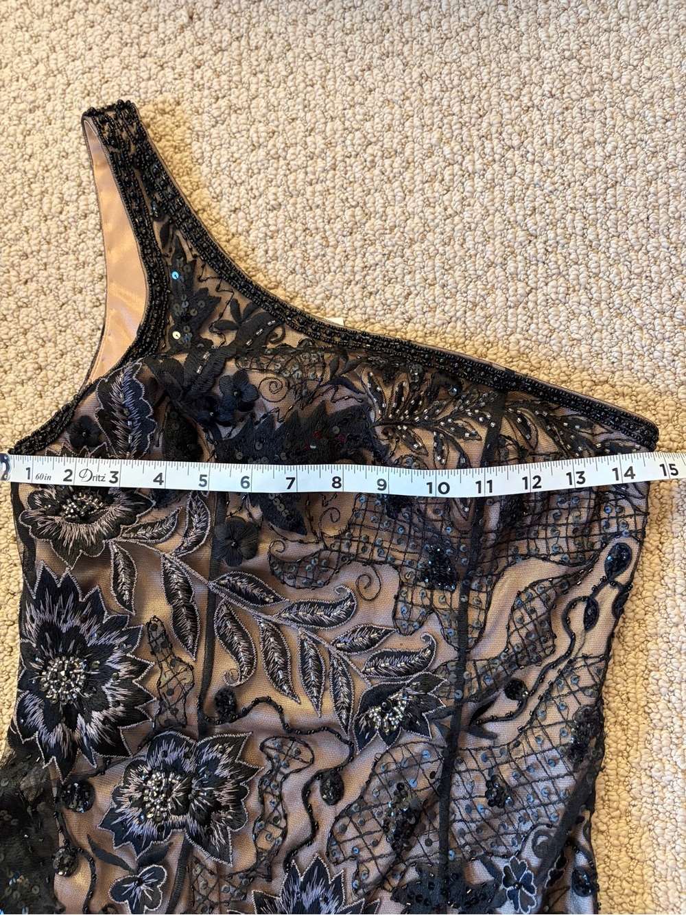 Sue Wong Nocturne One Shoulder Beaded Sequin Formal Gown Size 2 - Picture 7 of 12